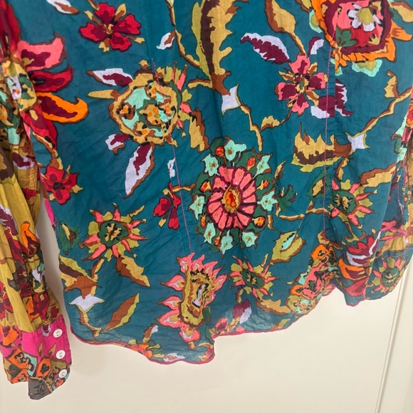 Cino Floral Multicolor neon Women's button down long sleeve blouse size M - Picture 10 of 11